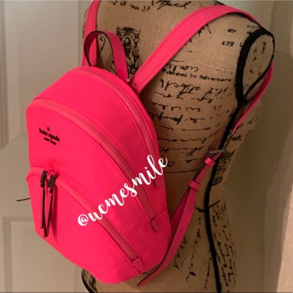Kate Spade Nylon Medium Neon 3 Compartment Backpack Radiant Pink - Picture 8 of 10